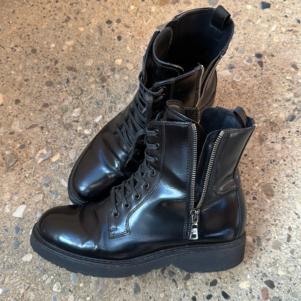 Prada Spazzoltao Black Combat Boots 37.5